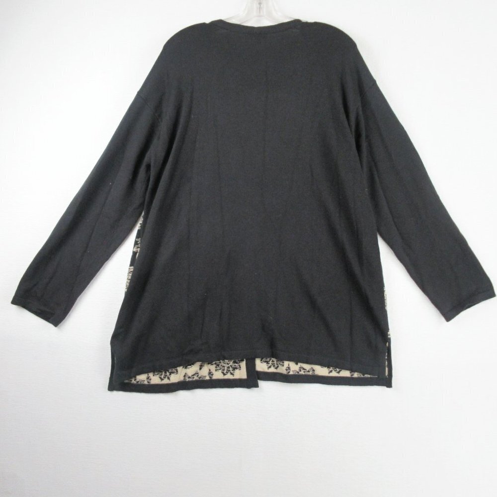 J. Jill Floral Knit Cardigan Size XL Intarsia Black and Cream - Picture 2 of 10
